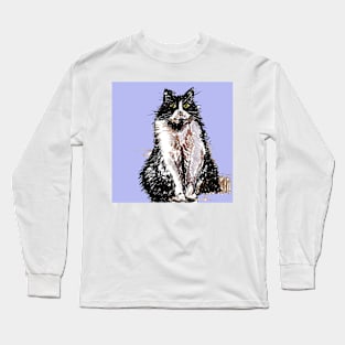 Tuxedo Cat Cute Drawing - on Lavender Purple Long Sleeve T-Shirt